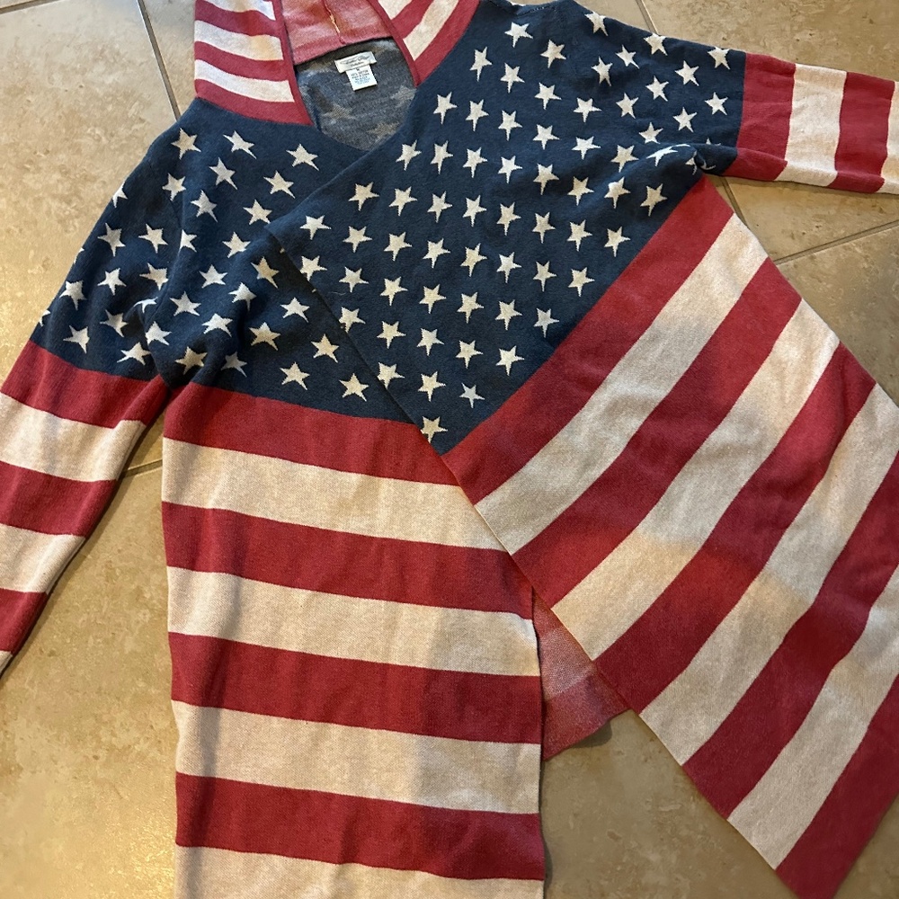Patriotic RED WHITE BLUE Sweater by Tasha Palizzi SIZE MED HOODED